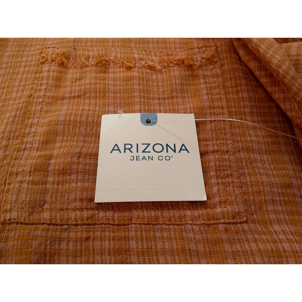 NWT Arizona Co Orange Plaid Button Up Long Sleeve Cropped Blouse-Medium RTL $36 - Picture 10 of 11